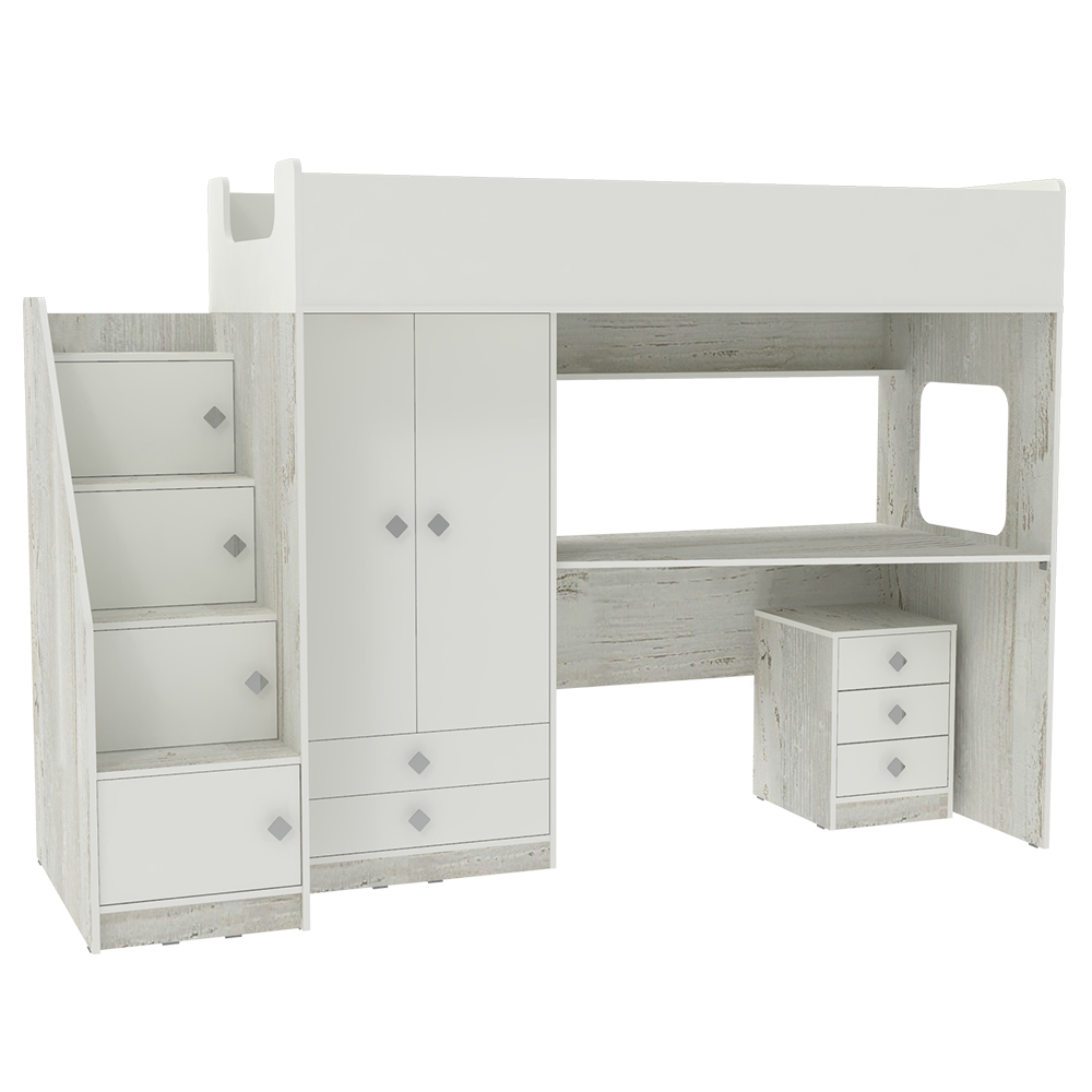 Кровать-чердак КарИВи Л-A606.3 с тумбой 80х190 Винтерберг Белый