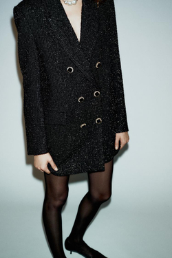 ZARA ДВУБОРТНЫЙ БЛЕЙЗЕР С МЕТАЛЛИЗИРОВАННОЙ НИТЬЮ, ЧЕРНЫЙ