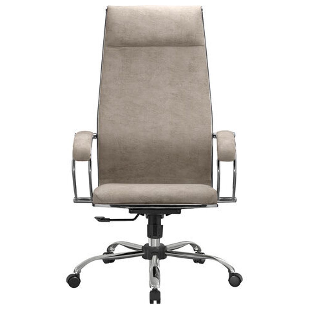 Кресло офисное МЕТТА "L1m 42", хром, сиденье и спинка мягкие, велюр, бежевое