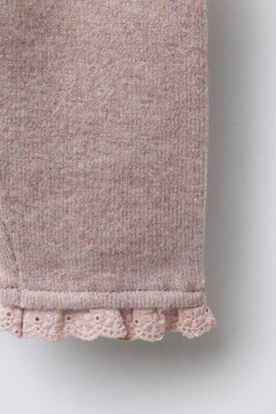 ZARA ТРИКОТАЖНЫЕ ЛЕГИНСЫ С КРУЖЕВОМ, БЛЕДНО-РОЗОВЫЙ