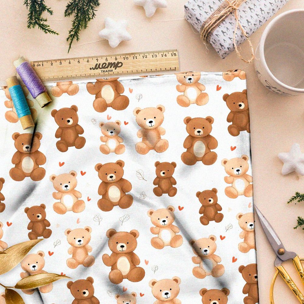 Ткань премиум интерлок толпа плюшевых медведей