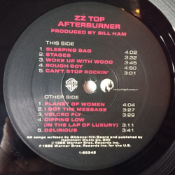 Винтажная виниловая пластинка LP ZZ Top Afterburner (USA 1985) Velcro Fly