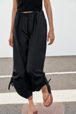 ZARA БРЮКИ КЮЛОТЫ С РЕГУЛИРУЕМЫМ НИЗОМ, ЧЕРНЫЙ