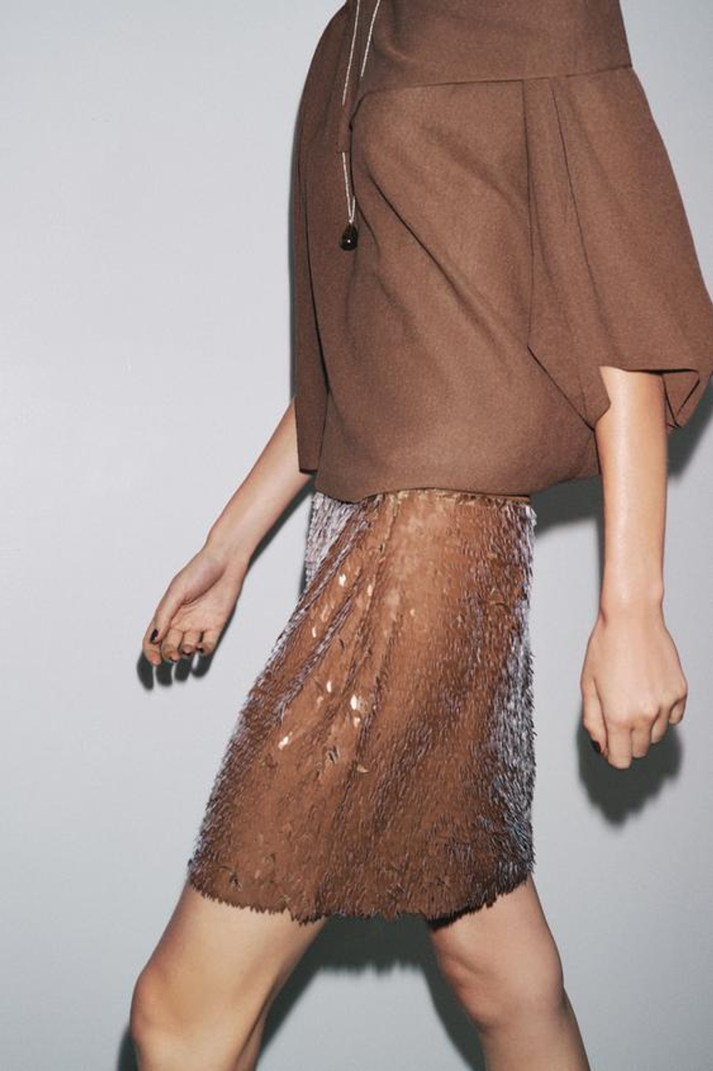 ZARA МИНИ-ЮБКА С ПАЙЕТКАМИ, КОРИЧНЕВЫЙ