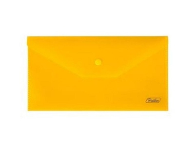 Папка-конверт на кнопке Hatber, A6, 224x119 мм, 180 мкм, жёлтый, глянцевая, пластик, 1 шт