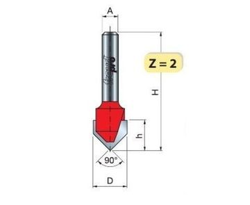 Фреза желобковая V-образная 12,7 х 10,0 мм 90град, L=44,5 мм с хв