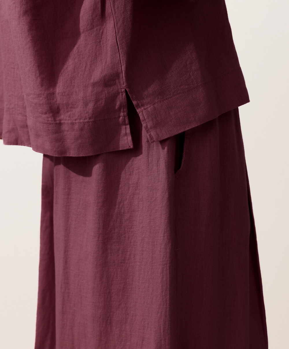 Oysho Рубашка-поло оверсайз с длинными рукавами из 100%-го льна, бордо