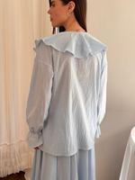 Блузка со свободными  воланами для кормящих мам, Голубой