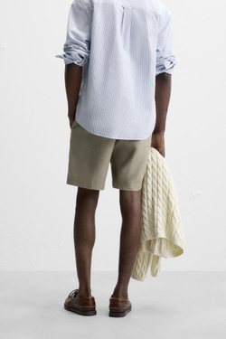 ZARA ШОРТЫ ИЗ 100% ЛЬНА, ТЕМНО-БЕЖЕВЫЙ