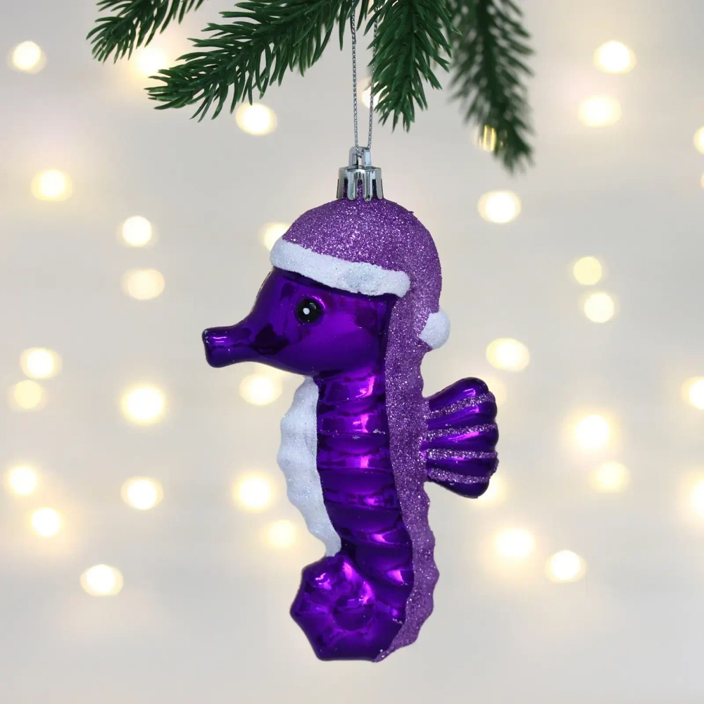 Елочная игрушка «Морской конек» 8*4*14 см, Фиолетовый