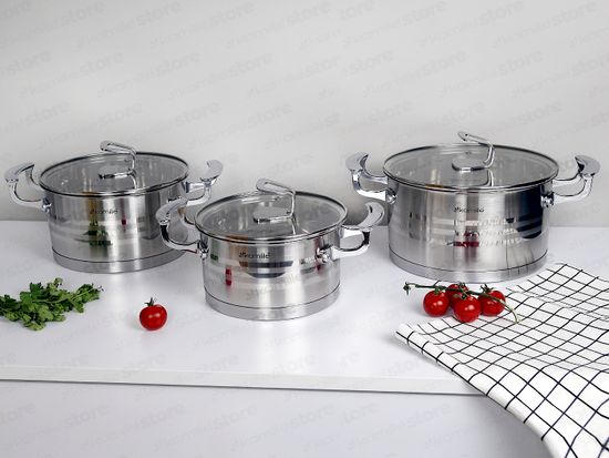 Набор кастрюль 6 предметов 1,7 л; 2,4 л; 3,1 л. Kamille KM 5861 из нержавеющей стали