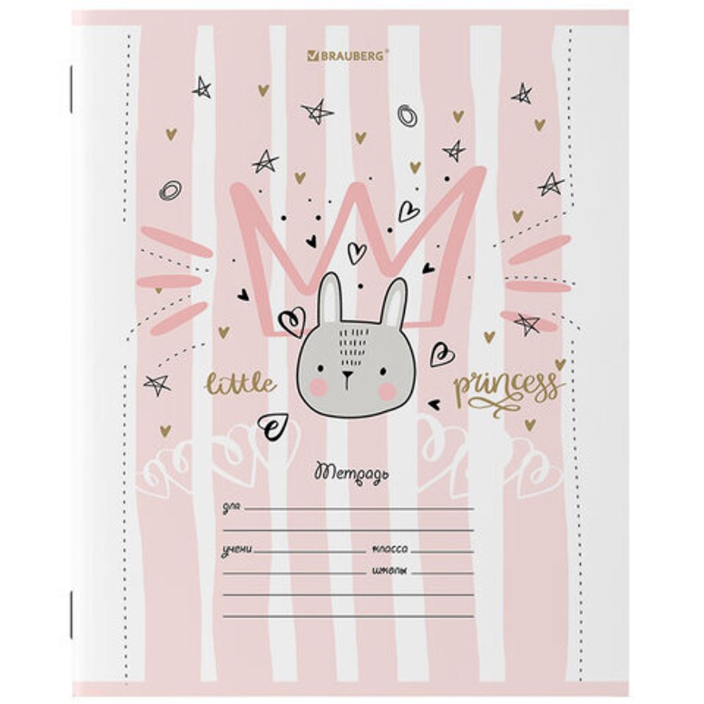Тетрадь 12 л. BRAUBERG, линия, обложка картон, "ПРИНЦЕССА", 106470, 5шт