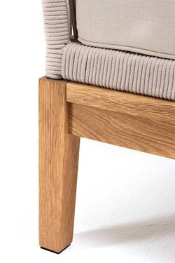 "Канны" угловой модуль плетеный из роупа, основание дуб, роуп бежевый круглый, ткань бежевая 052