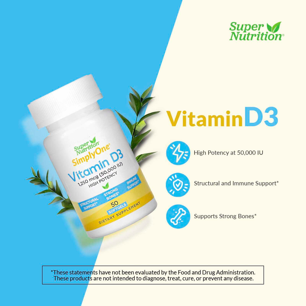 Super Nutrition, SimplyOne, витамин D3, 50 000 МЕ, 50 капсул