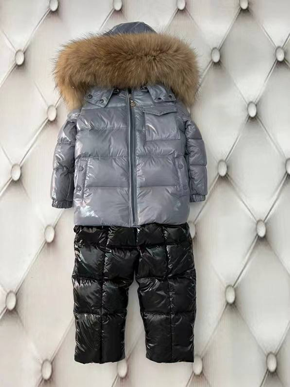 Серый зимний брендовый костюм для детей Buba Moncler