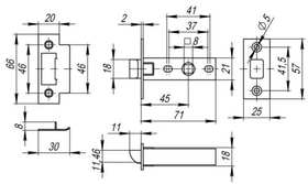 Защелка дверная P12-45-25 SN матовый никель