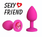 Розовая конусовидная анальная пробка с малиновым кристаллом - 7,3 см. (Цвет: малиновый)