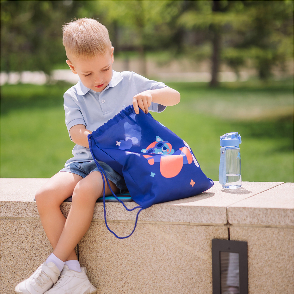 Мешок в садик 33х40, Котик пилот (синий)