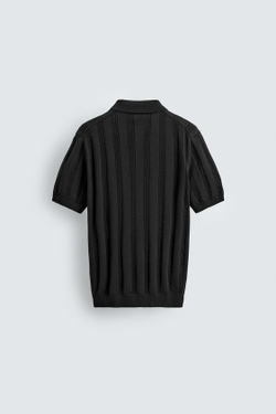ZARA ПОЛО ИЗ РЕЛЬЕФНОГО ТРИКОТАЖА, ЧЕРНЫЙ