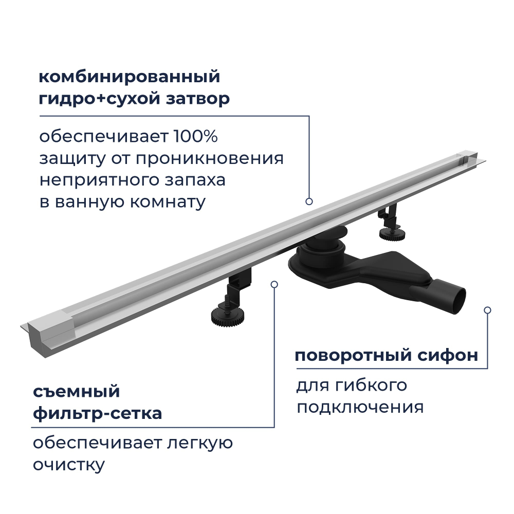 Душевой трап обрезной - SDR-50S - сатин (1000)