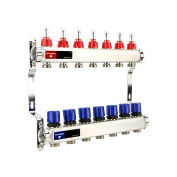 Коллектор из нерж. стали с расходомерами и регулирующими клапанами 1", 7 x 3/4"EK