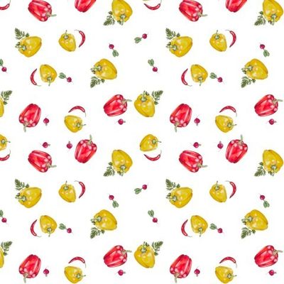 Watercolor pattern with peppers and other vegetables