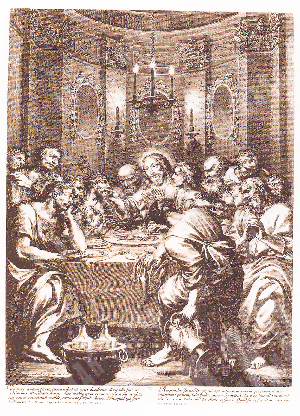 Юре Грегуар (Grégoire Huret; 1606–1670). Гравюра «Тайная вечеря» по собственному рисунку. 1664 г.
