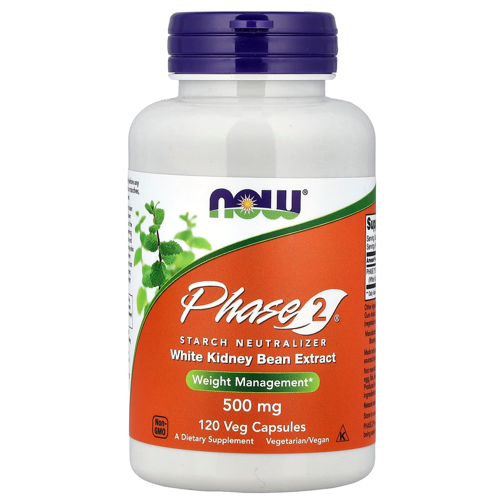 NOW Foods, Phase 2®, нейтрализатор крахмала, 500 мг, 120 растительных капсул