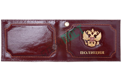 Обложка для удостоверения Уголовный розыск со значком, кожа, черная