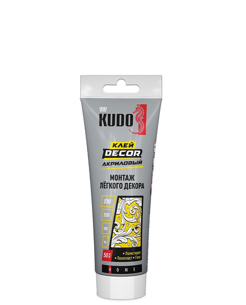 Клей KUDO HOME Decor для монтажа легкого декора, на акриловой основе, белый, тюбик 200 мл новинка!