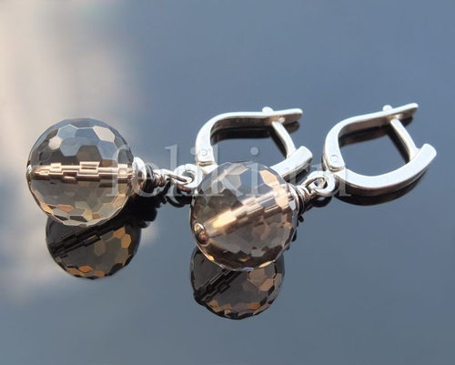 серьги с раухтопазом и агатом с-0946