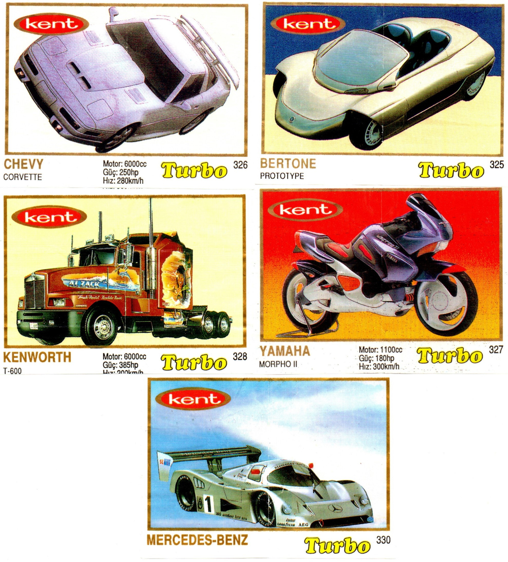 Вкладыши от жвачки Turbo Yellow - Турбо желтые 59 штук без повторов. Серия 261 - 330.