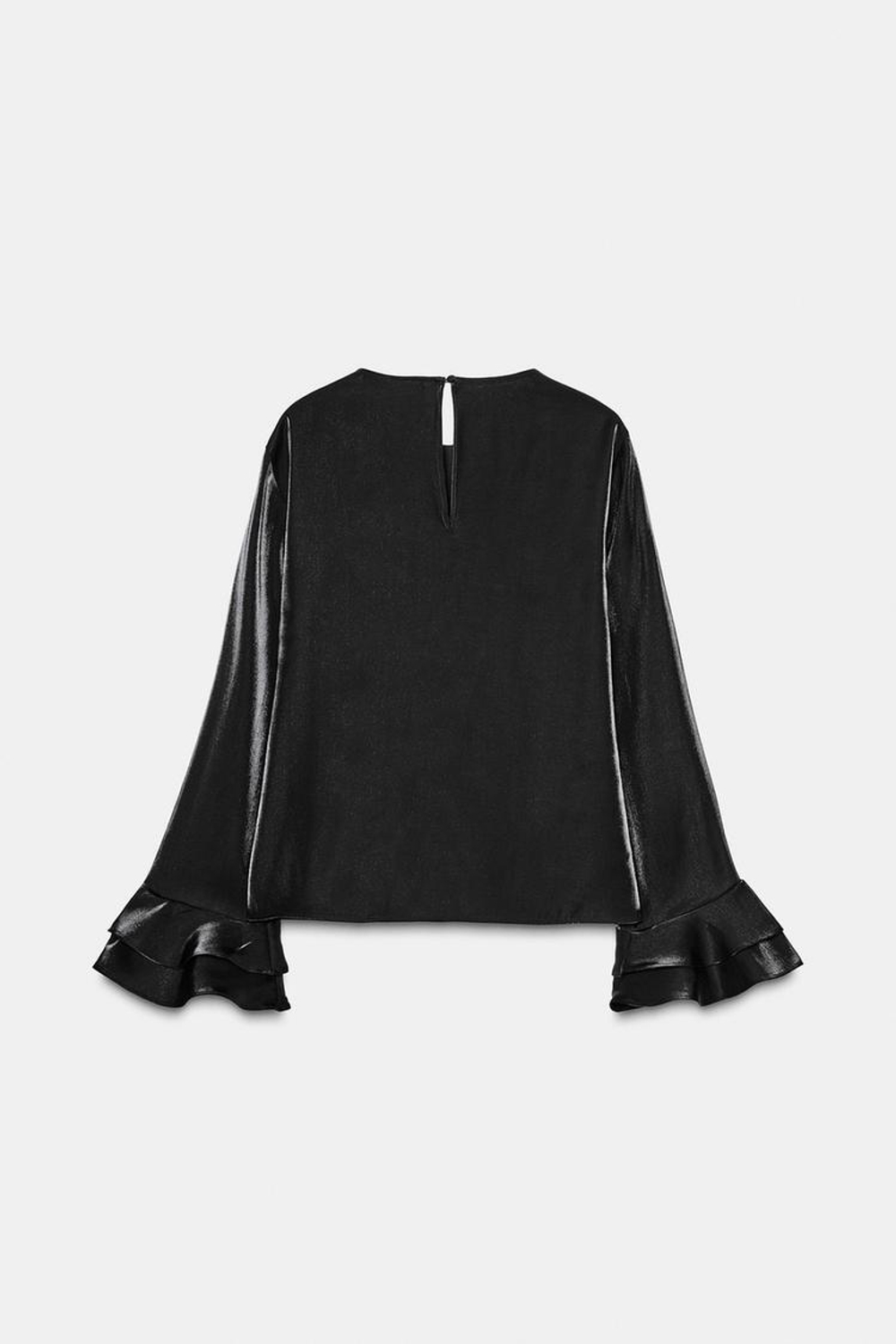 ZARA БЛУЗА ИЗ БЛЕСТЯЩЕЙ ТКАНИ С ВОЛАНАМИ, ЧЕРНЫЙ