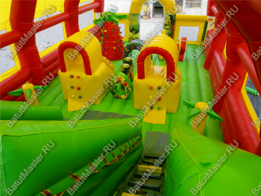 Надувной батут "Страна Сафария-2" с крышей и высокими горками 13*7*6 м