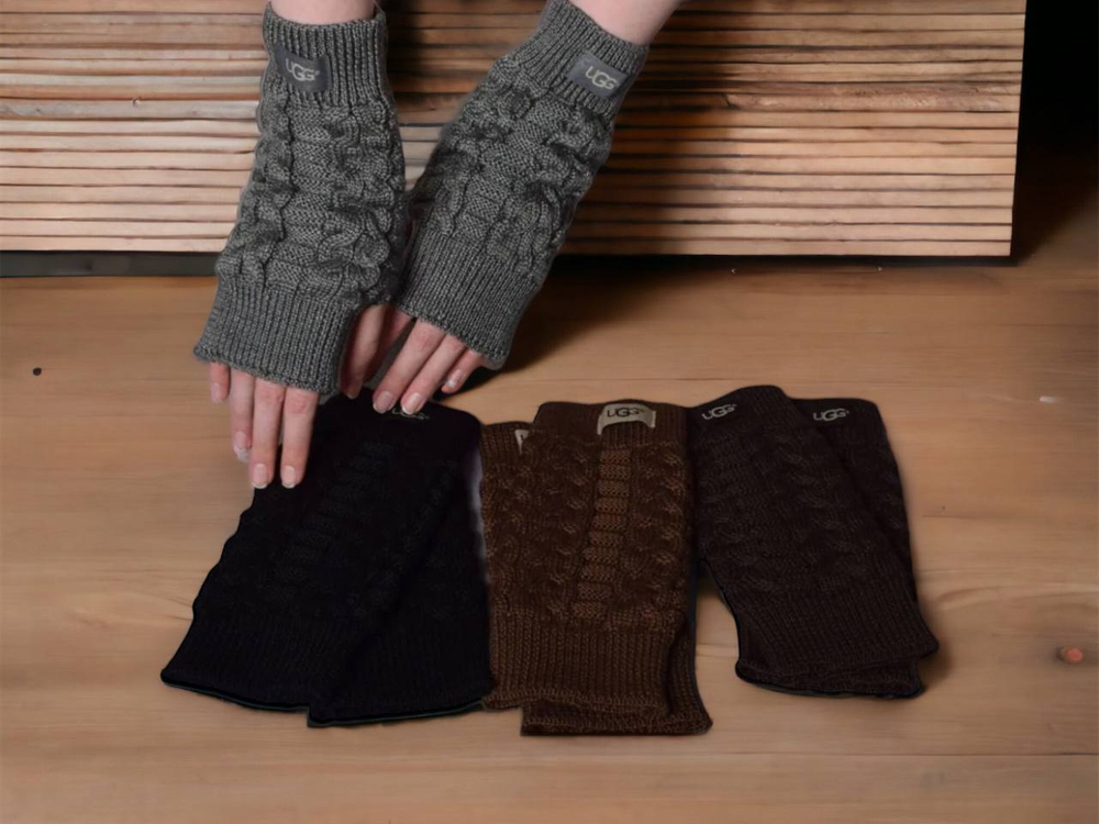 Ugg Fingerless Gloves w/ Sherpa Trim-Chocolate