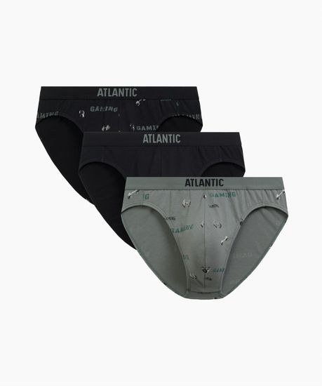 Мужские трусы (3шт) слипы спорт Atlantic 3MP-206, хлопок, черный + черный + светлый хаки