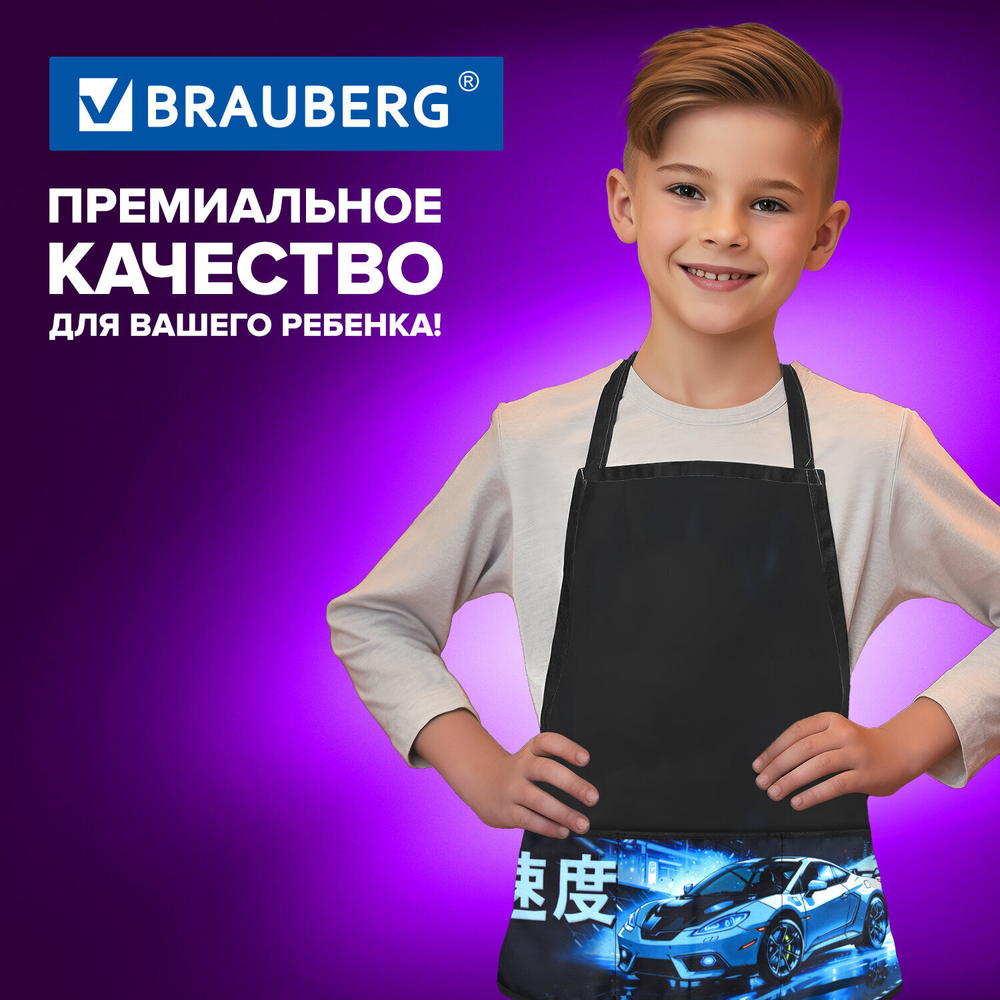 Накидка фартук с нарукавниками для труда BRAUBERG 3 кармана 46x54 см "Night race" (4 штуки в упаковке)