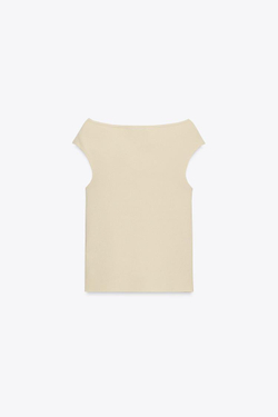 ZARA ОДНОТОННЫЙ ТОП С ВЫРЕЗОМ ЛОДОЧКОЙ, ЭКРЮ