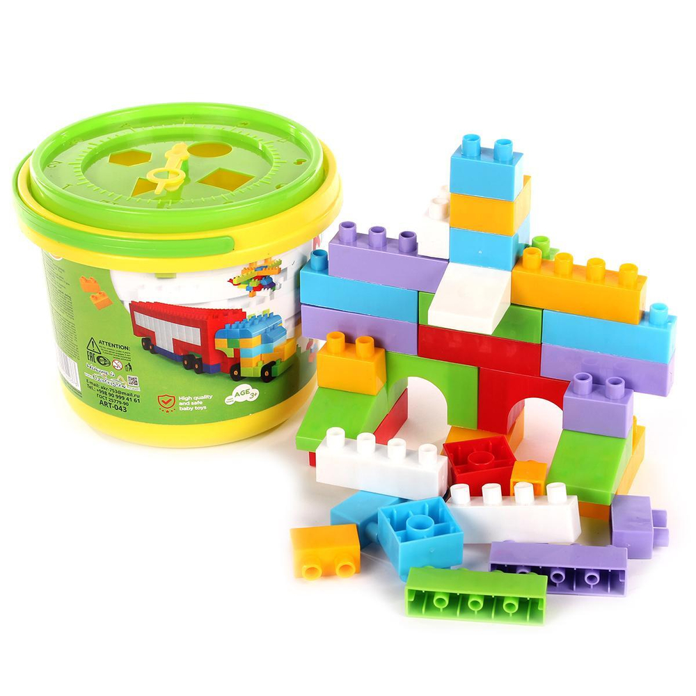 Конструктор в ведре BLOCKS №33. Артикул Арт.№043(в наборе 33 детали конструктора, ведро, крышка от в