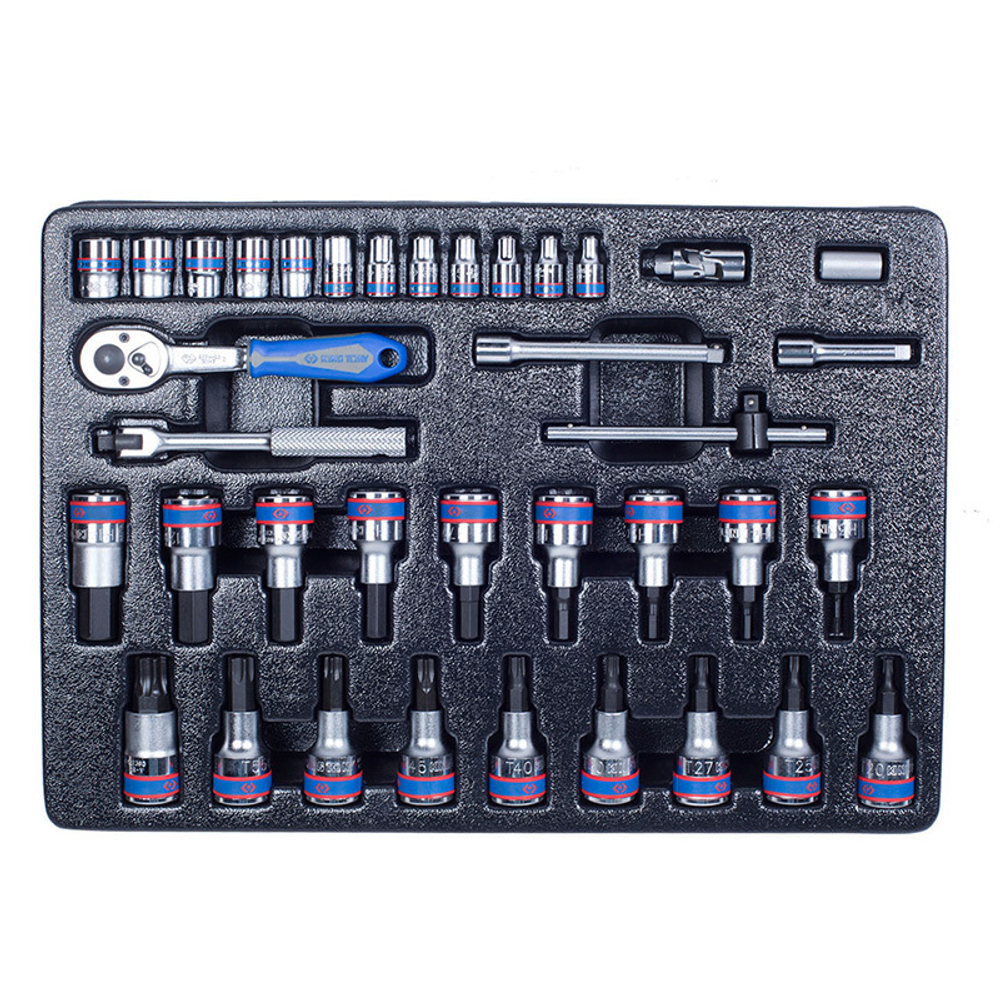 KING TONY (9-7537MR) Набор торцевых головок 1/4" с принадлежностями, торцевые насадки HEX и TORX, ложемент, 37 предметов