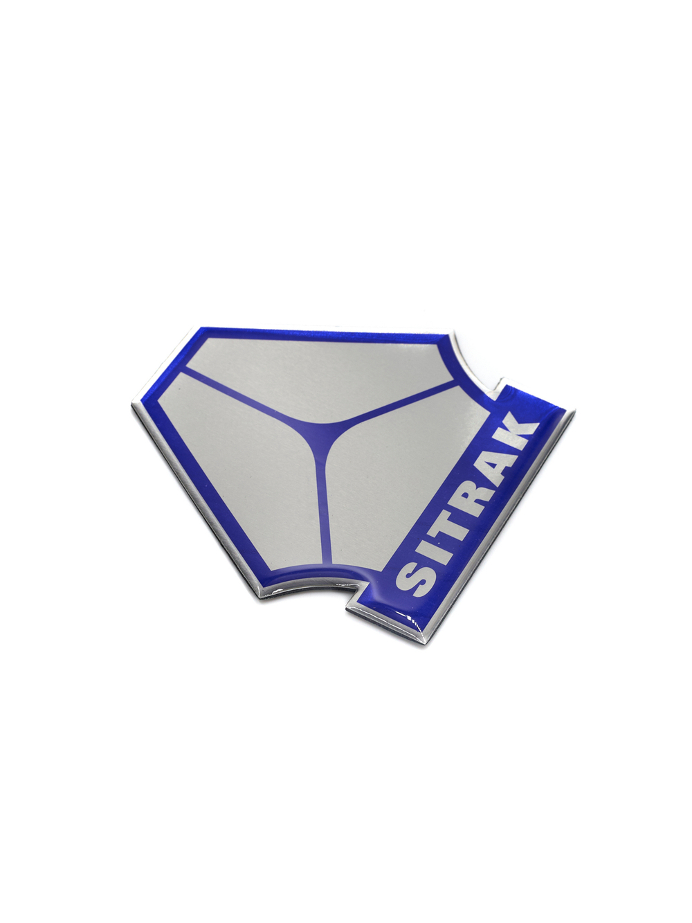 Наклейка / Шильд для автомобиля SITRAK (полиуретан 10х10 см). Синяя с серебристым лого СИТРАК