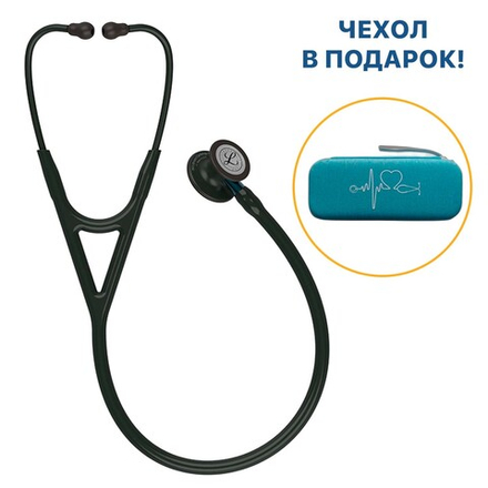 Стетоскоп Littmann Cardiology IV, черный, черная матовая акустическая головка, голубой ствол (6201)