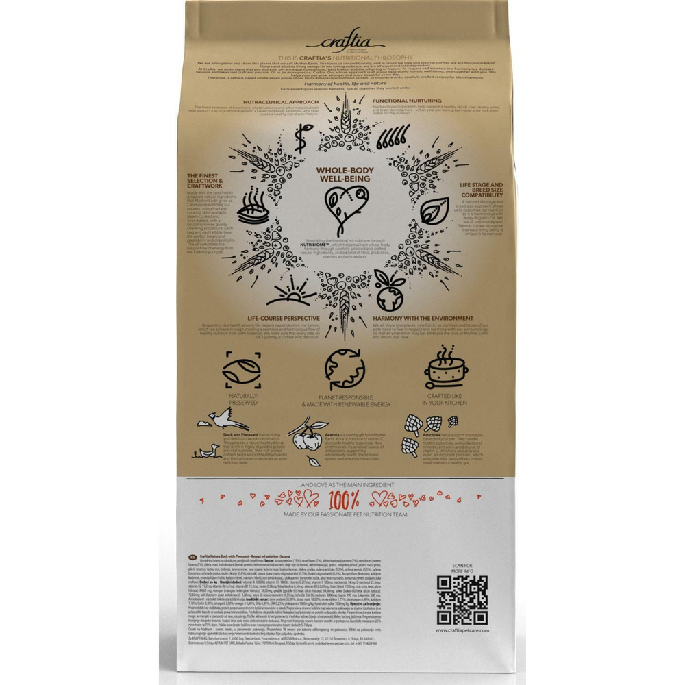 Корм для собак Craftia Natura, 2 кг, утка с фазаном