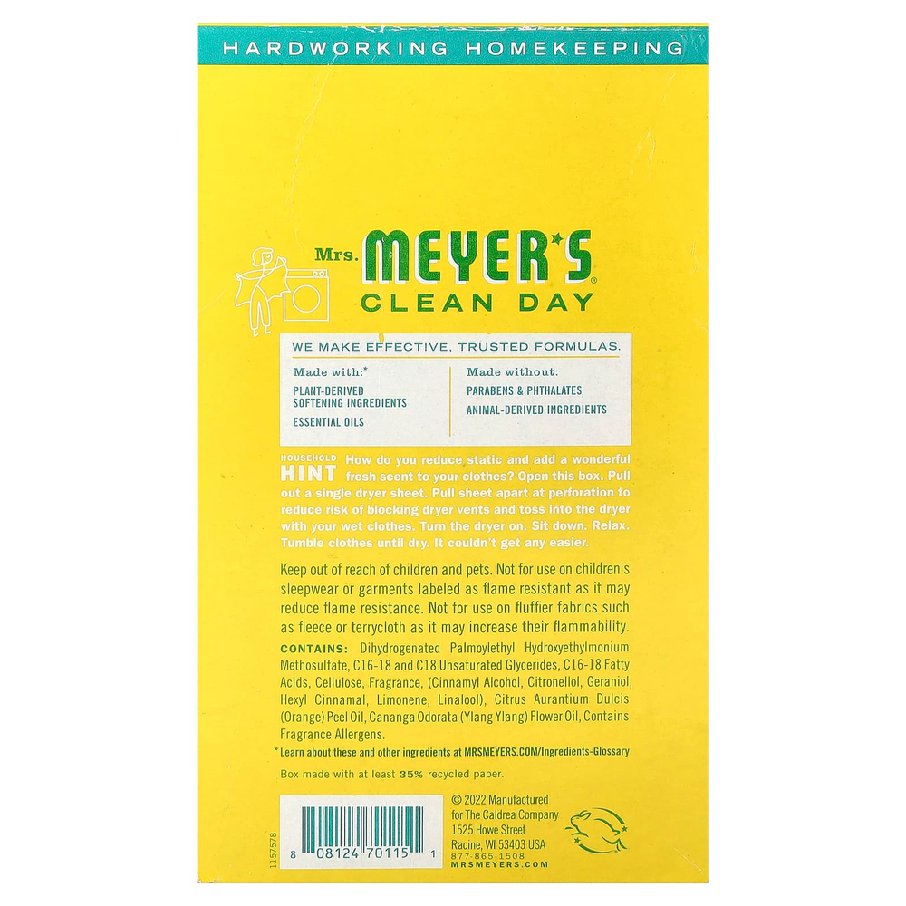 Mrs. Meyers Clean Day, салфетки для сушки волос, жимолость, 80 шт.