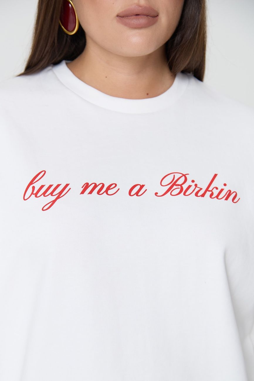 Футболка с надписью "buy me a Birkin", молочный