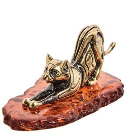 Народные промыслы AM-3063 Фигурка «Кошка Готика» (латунь, янтарь)