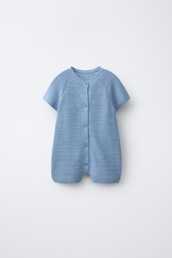 ZARA КОРОТКИЙ КОМБИНЕЗОН С ЖЕМЧУЖНЫМ УЗОРОМ, ВЫЦВЕТШИЙ СИНИЙ