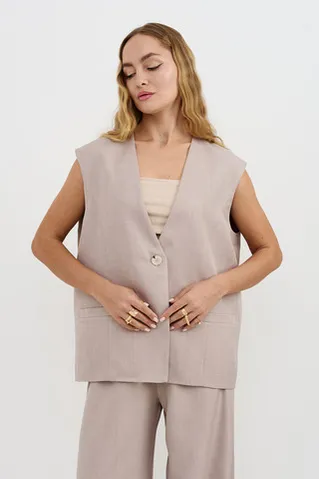 Жилетка свободная серо-бежевого цвета