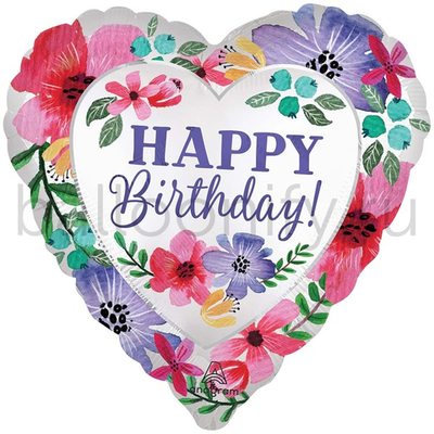 Фольгированная фигура, сердце, HB Цветы яркие сердце сатин S40,18"/46СМ