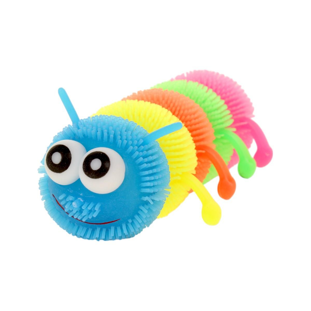 Мякиш волосатик со светом гусеница 18 см, 4 цвета, пакет с-30425